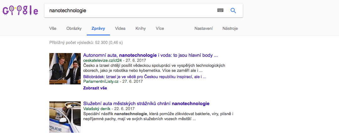 Záložka “zprávy” v google ještě lépe funguje s články v angličtině