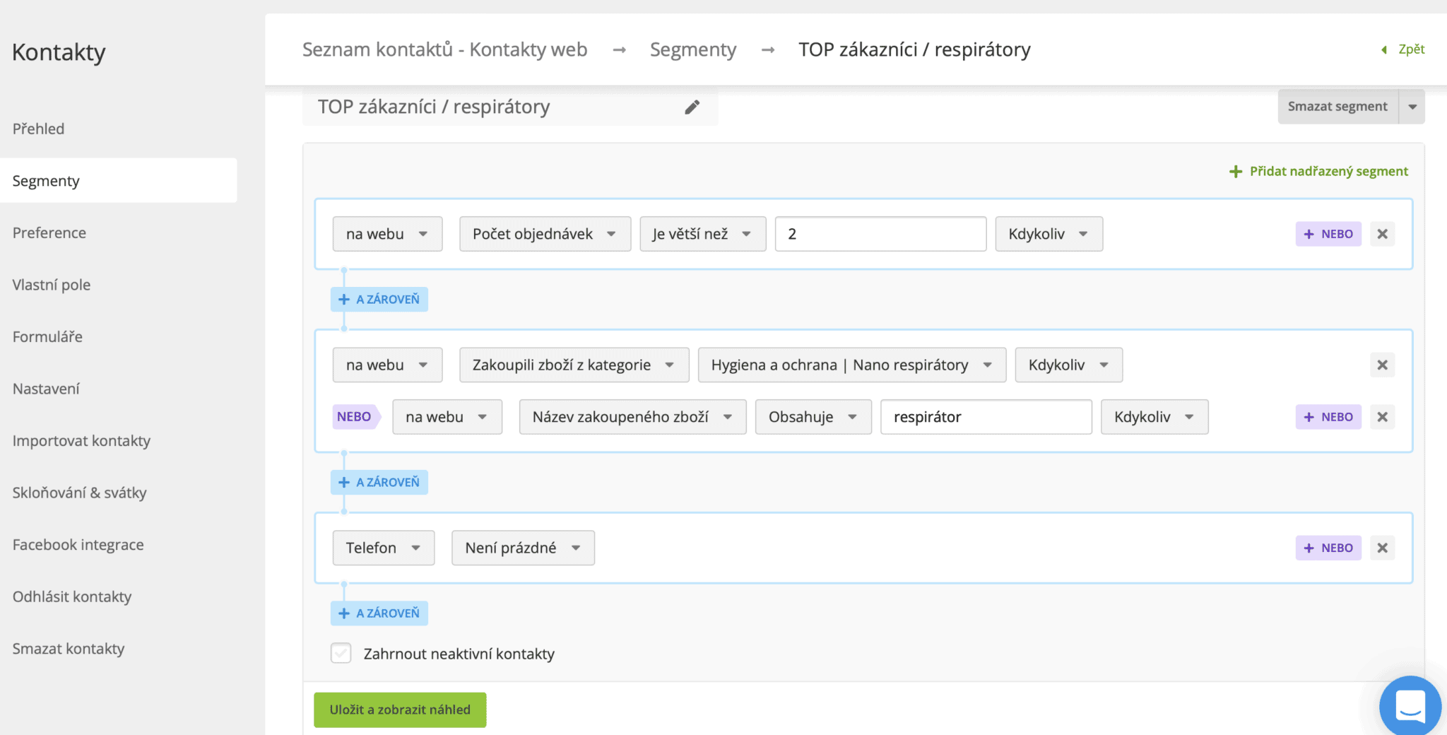 ecomail segmentace respiratory