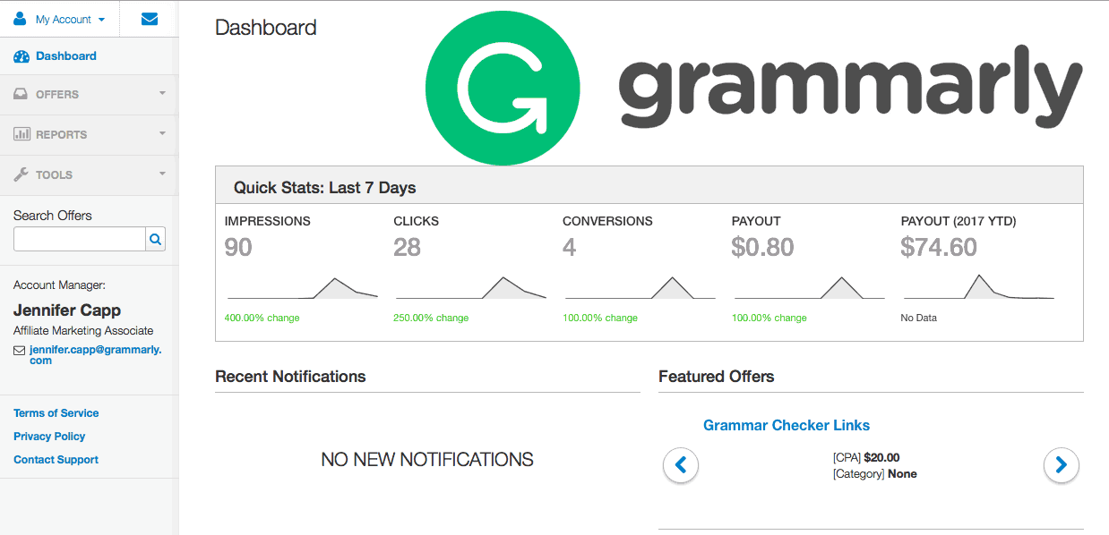 Jak vydělávat na affiliate marketingu v 5 krocích (pro blogery) 2 Co uvidíte po přihlášení do affiliate systému Grammarly