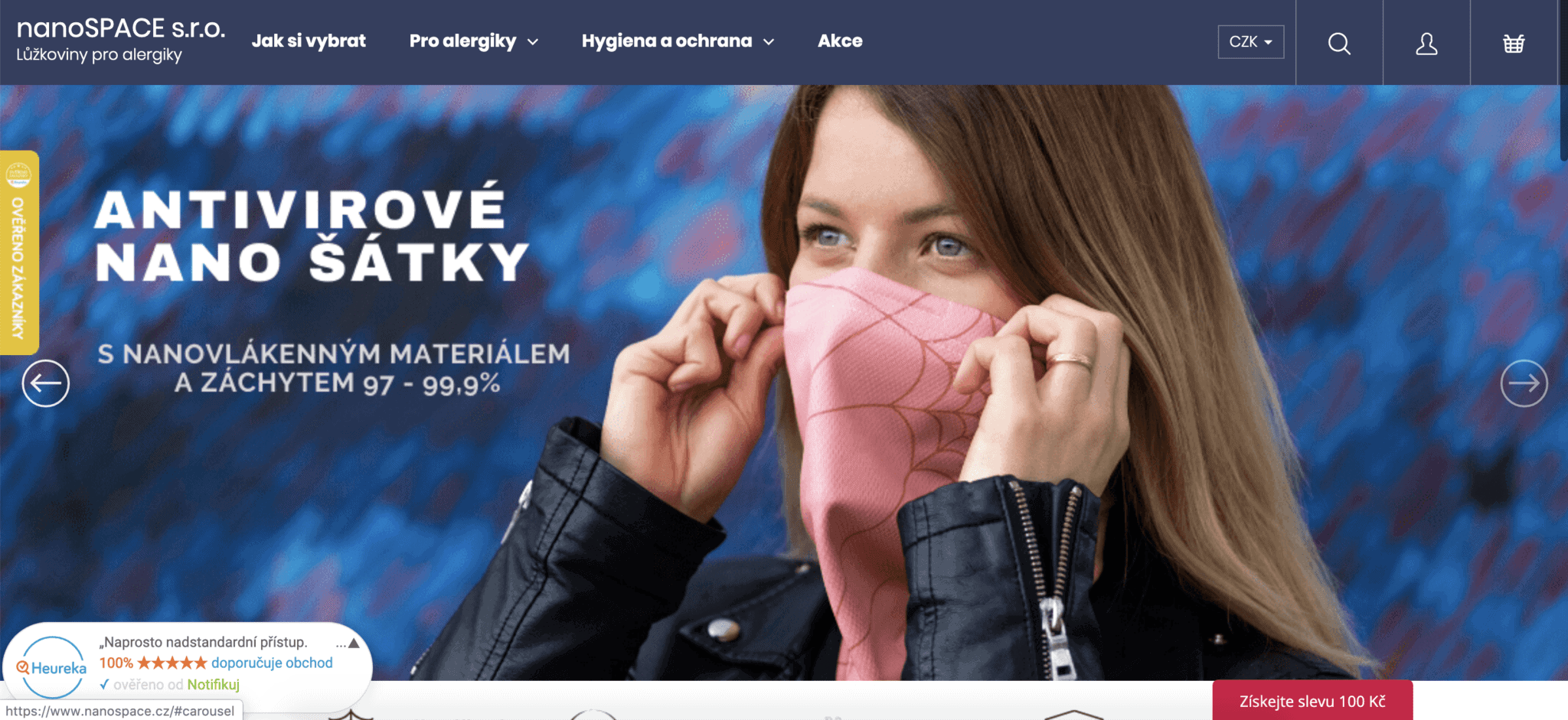 Dnešní podoba webu nanoSPACE