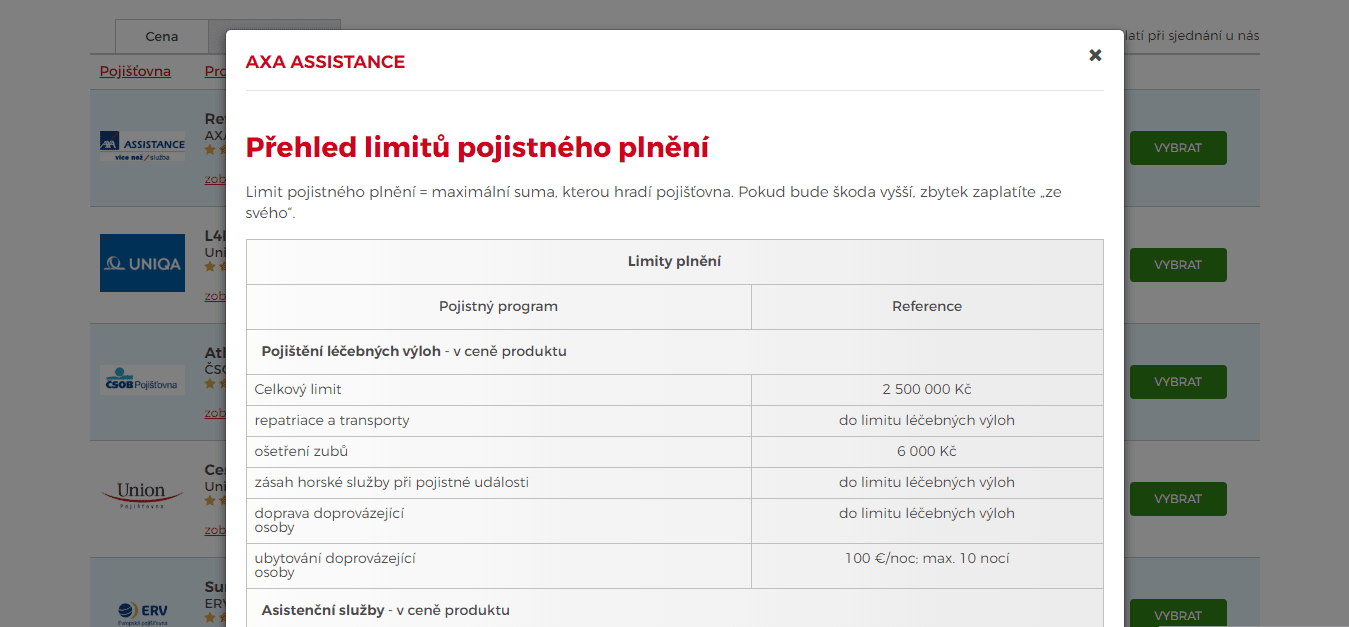 Nejlepší cestovní pojištění na krátké i dlouhé cesty + slevové kódy 8 Zobrazení detailu porovnávače