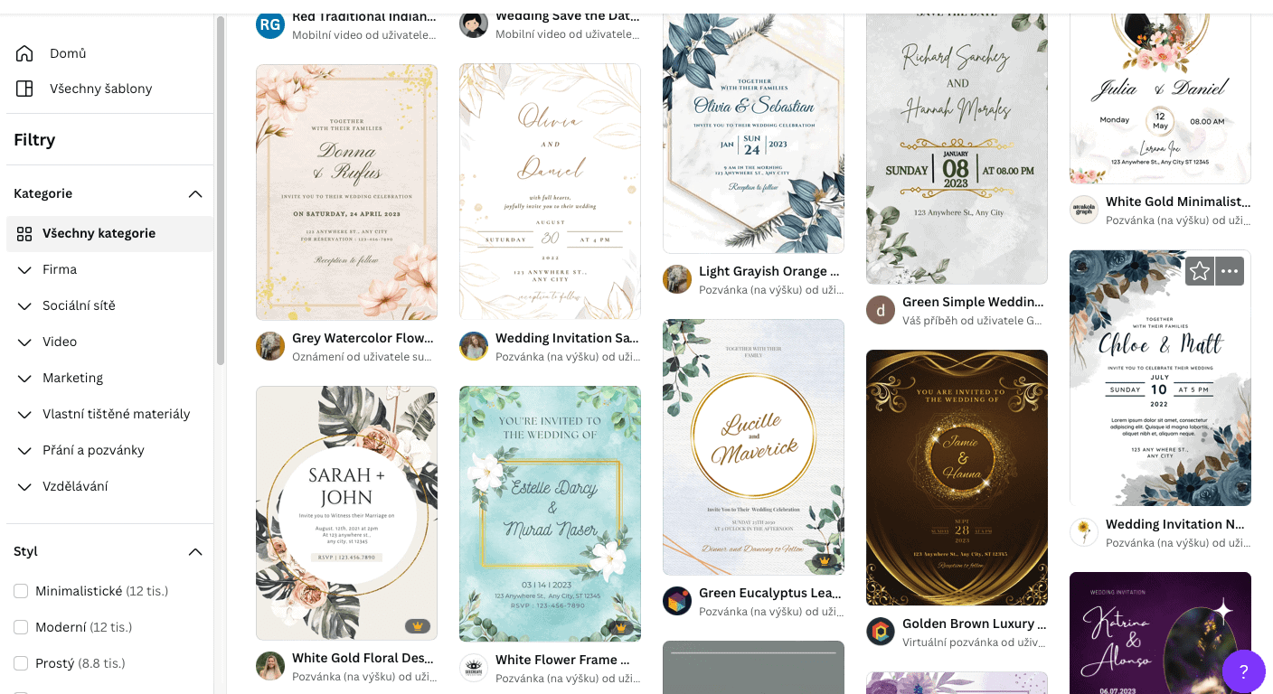 W Canva można również tworzyć ogłoszenia ślubne