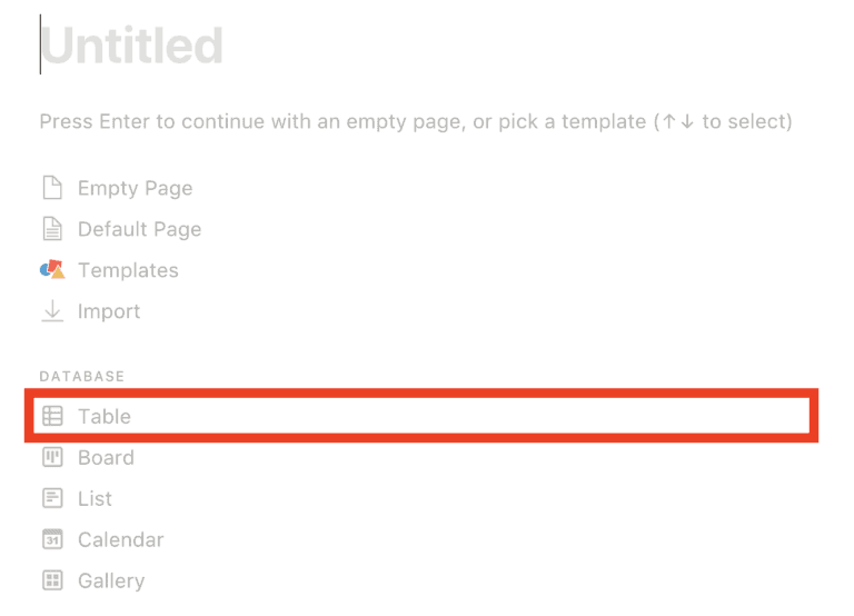Notion: Jak jsem si konečně zorganizoval život 17 Výběr typu stránky v aplikaci Notion