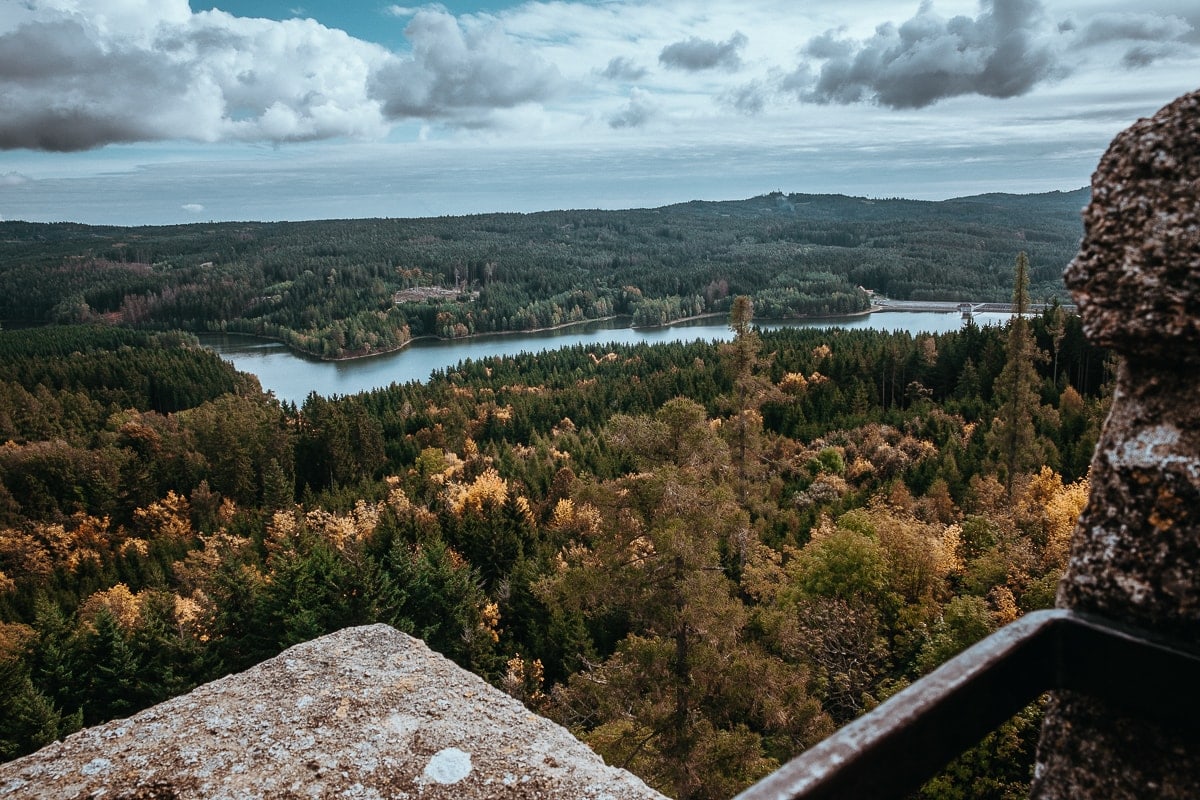 Aussicht von der Burg Landštejn auf die Böhmische Kanada