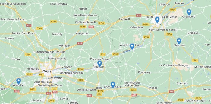 Mapa zámků na Loiře