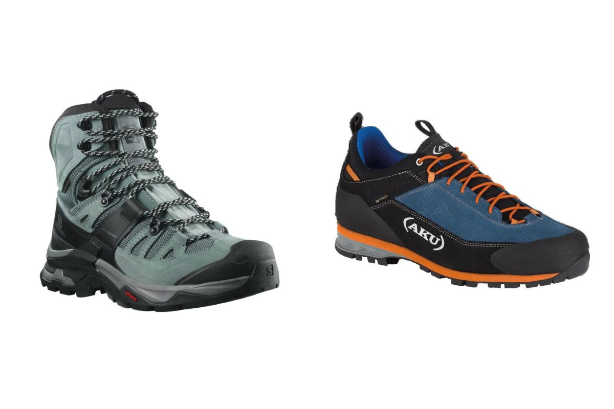 Hohe und niedrige Wanderschuhe